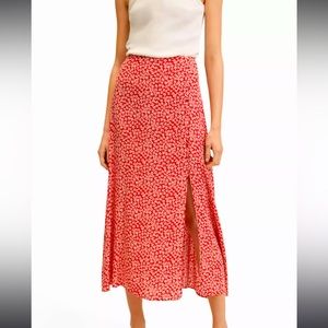 Mango Floral Midi Skirt - Red/Cream